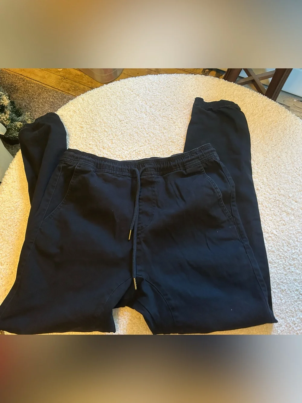 Men's Black Cargo Jogger Pants with Drawstring Waist